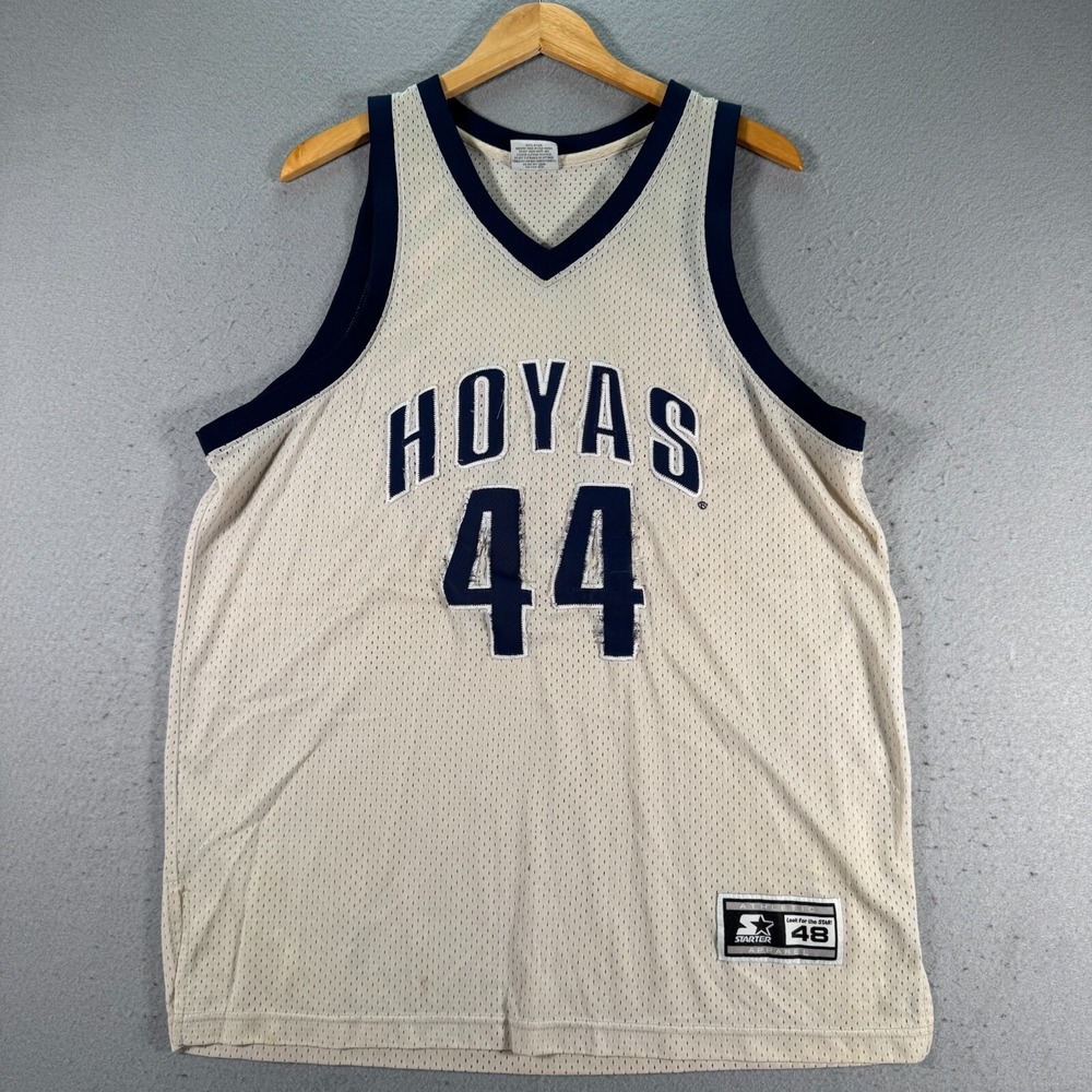 Vintage Georgetown Hoyas #44 Basketball Jersey Mens 48 Large Beige Starter NCAA